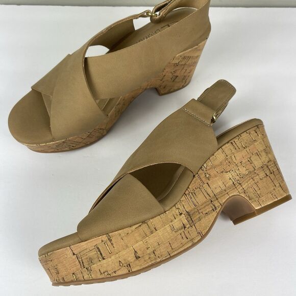 CL By Laundry Dream Girl Nubuck Cork Wedge Sandals Sz 7 Nude NEW - Picture 2 of 7
